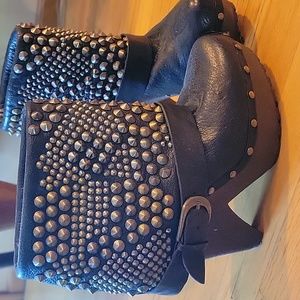 Genuine leather studded boots